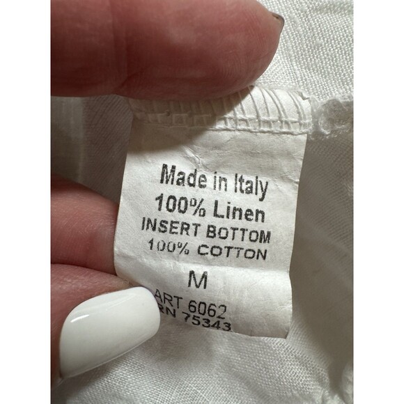 Terzo Millennio 100% Linen Tank White Crocheted Bottom Hem Italy Size M - Picture 5 of 6